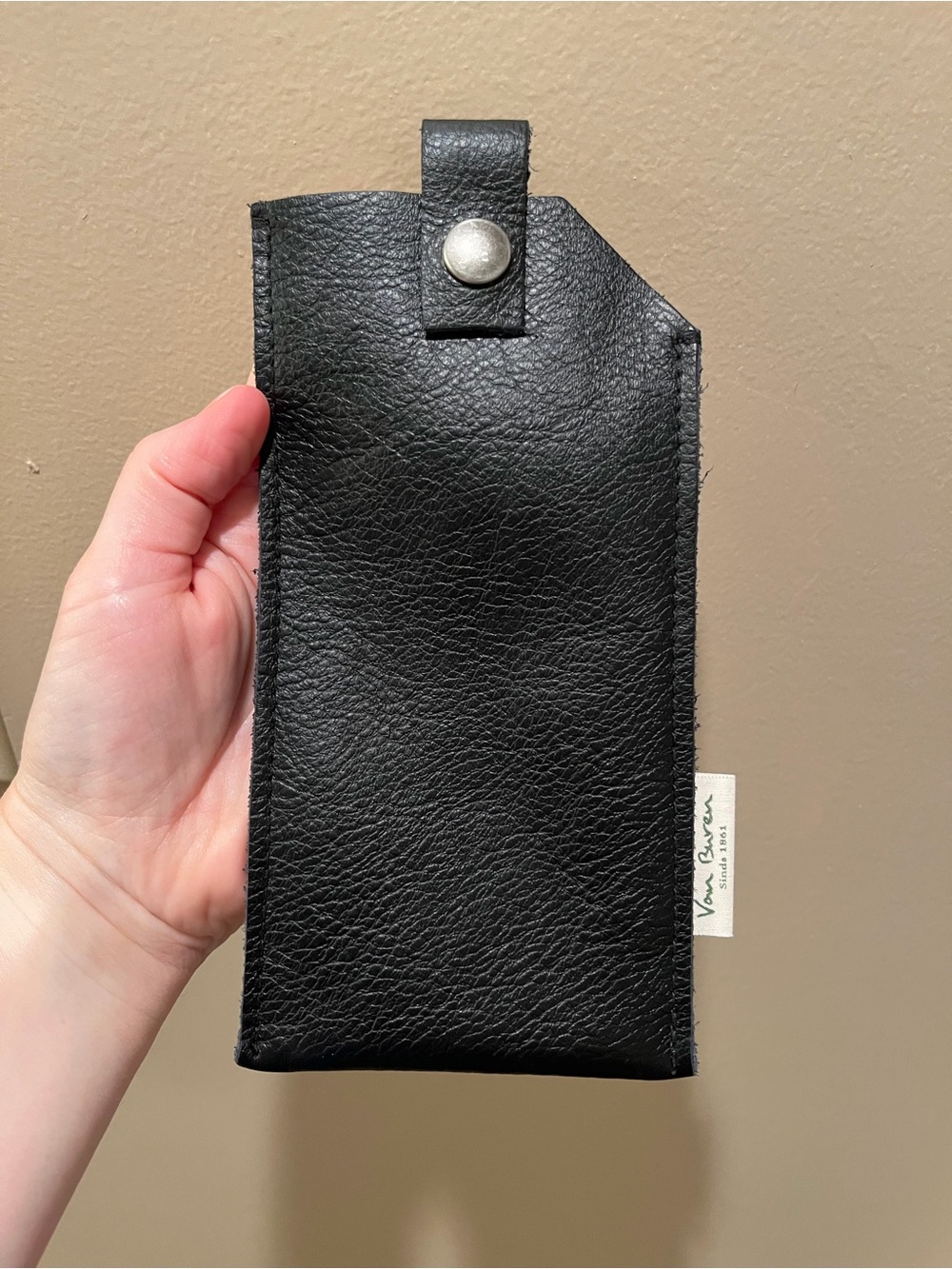 Black Leather glasses Sleeve with Snap Closure